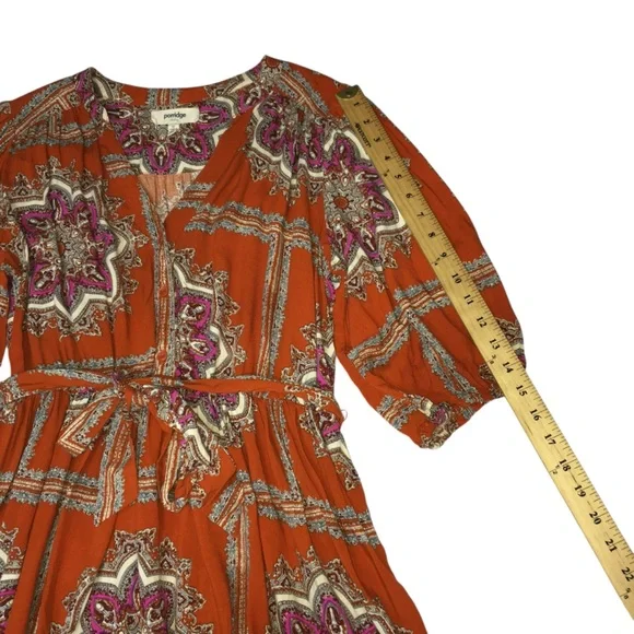 Anthropologie PORRIDGE Isabel Orange Paisley Tie Waist Mini Dress Women’s Medium - Picture 6 of 15